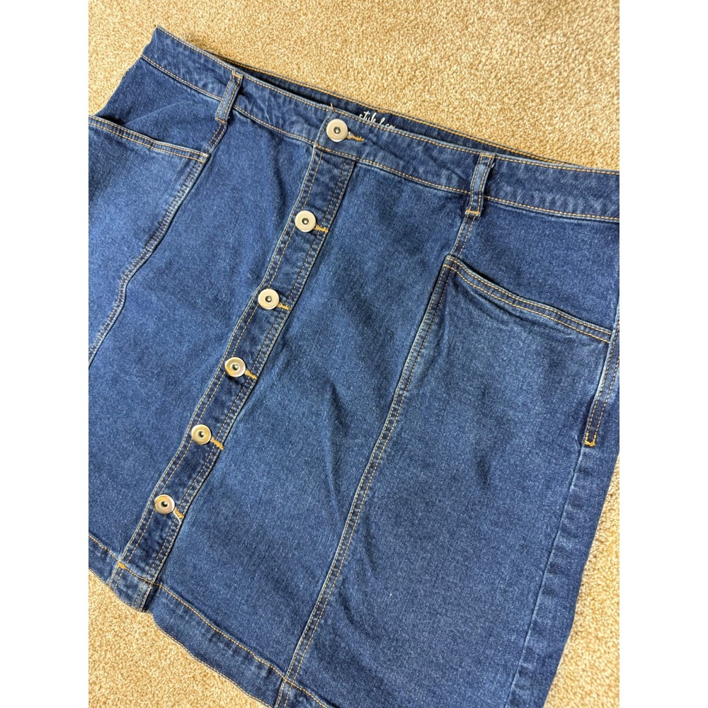 Style & Co Womens Jean Skirt 18W Button Front Denim Mini Dark Wash Blue A-Line